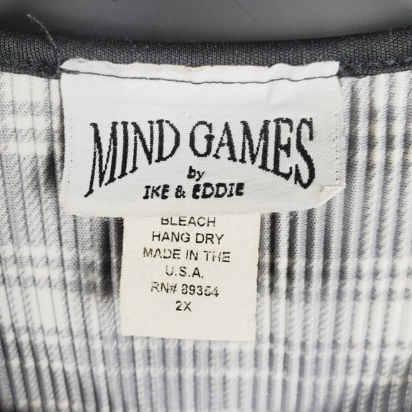 Mind Games by Ike & Eddie Sleeveless B&W Waffled Plaid Tunic Black Trim Sz 2X - Picture 7 of 8